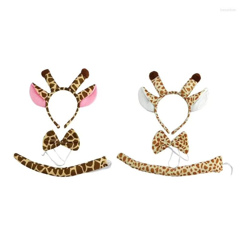 Party Supplies 3pcs Role Play Giraffe Ear Hair Hoop&Tail&Bowtie Woman Teens Makeup Headbands For Halloween Performances Hairband