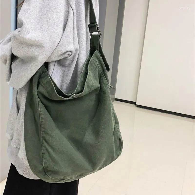 Drawstring Tiener Casual canvas Sling Hobo Bag voor dagelijkse plaid zwarte groene stof capaciteit messenger winkelen