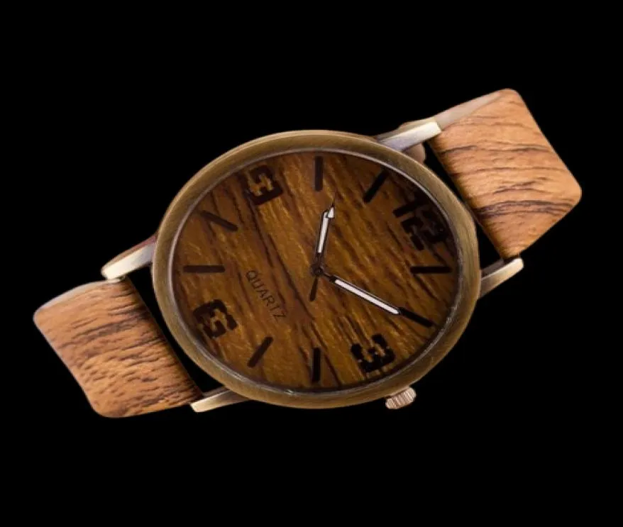 Homens relógios de quartzo simulação de madeira 6 colorida pu de couro relógio de madeira relógio de relógio de pulso masculino com suporte de bateria Drop shi2487539