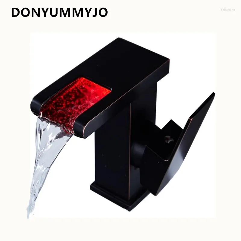 Bathroom Sink Faucets DONYUMMYJO 1pc Basin Faucet Brass And Cold European American Retro Waterfall With Light Glowing Above Counter LED Tap