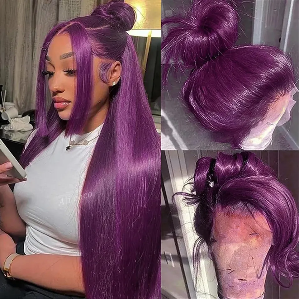 180density 13X4 Lace Frontal Wig Dark Purple Lace Frontal 