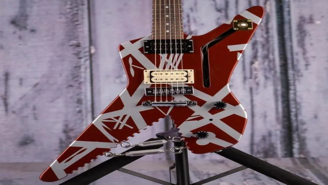 Edward Van Halen Striped Series Satin Urethane Burgundy Silver Stripes Electric Guitar Chrome Hooks W Tirdbuckles Brai6160722