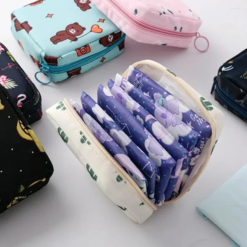 Storage Bags Cute Large Capacity Sanitary Napkin Women Girls Cartoon Bear Physiological Period Tampon Organiser Mini Bag