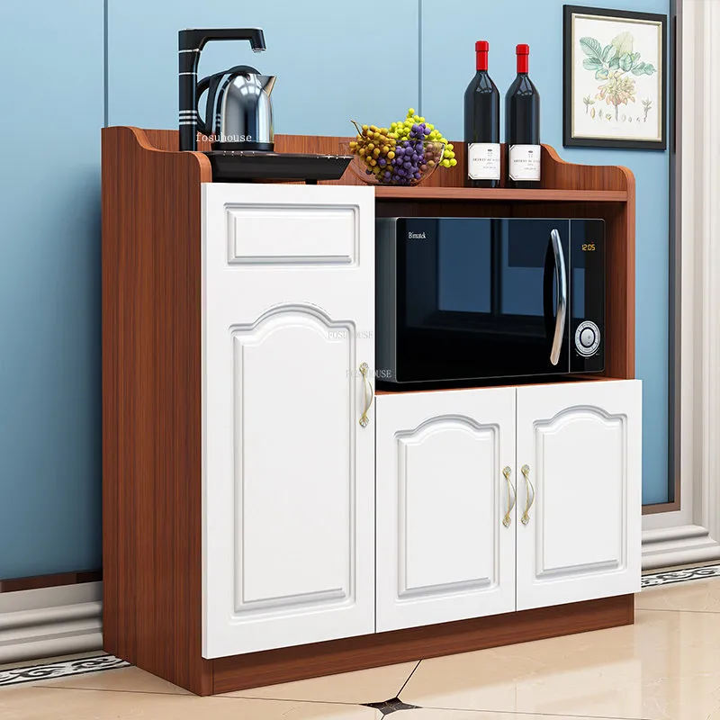 Simple Kitchen Furniture European Style Wooden Kitchen Cabinets Modern Sideboard Dining Room Microwave Tableware Kitchen Locker