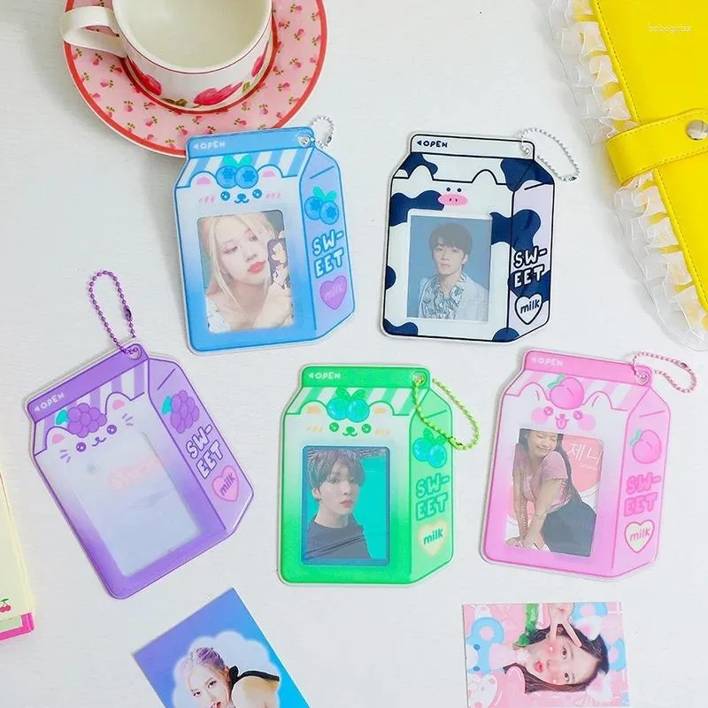 Frames 3 Inch Summer Kpop Pocard Holder Cartoon Fruit Shaped Transparent Card Case Idol Po Display Bag Pendant School Stationery