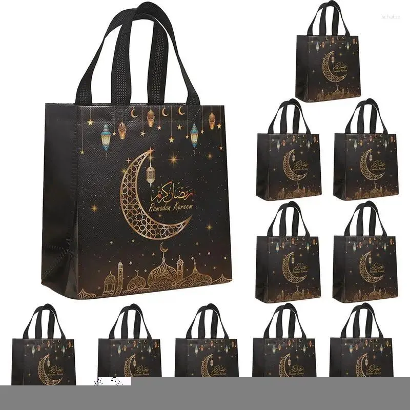 Juldekorationer Eid Bag med handtag 12st Party Non-Woven Multi-Function Tote Theme Decorative Totes Handtag för choklad