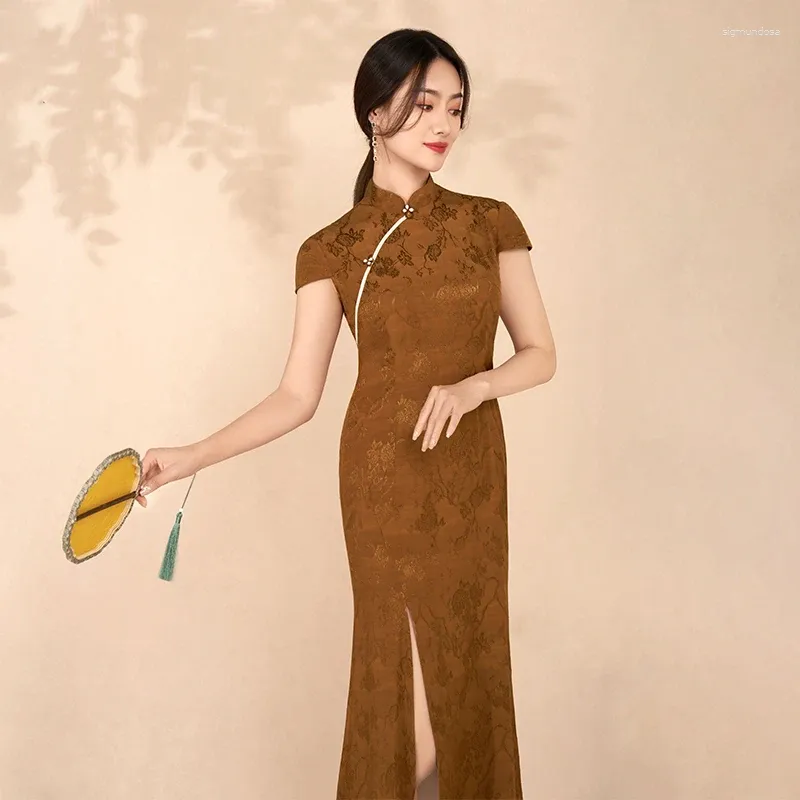 Robes de fête Robe de style chinois rétro Simeizi Hanfu pour les vêtements pour femmes printemps et automne amélioré Qipao Two-Pice Set Cheongsam