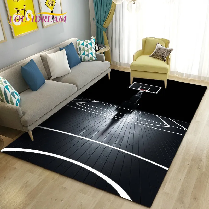 Tapis de basket-ball 3D grand, tapis de tapis pour le salon de la chambre de chambre canapé décoration de cuisine, gamin gamin de sol sans glissement.