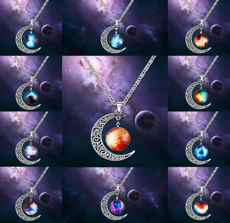 Necklaces Pendant Elements Fashion Korean Jewelry Cheap New Vintage Starry Moon Outer Space Universe Gemstone Pendant Necklaces6928110