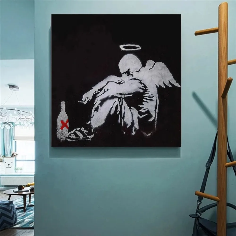 Banksy betrunkene gefallene Angel Leinwand Kunstmalerei Wandplakatabdrücke für Wohnzimmer Schlafzimmer Haus Kinder Geschenkbilder Dekor Cuadros