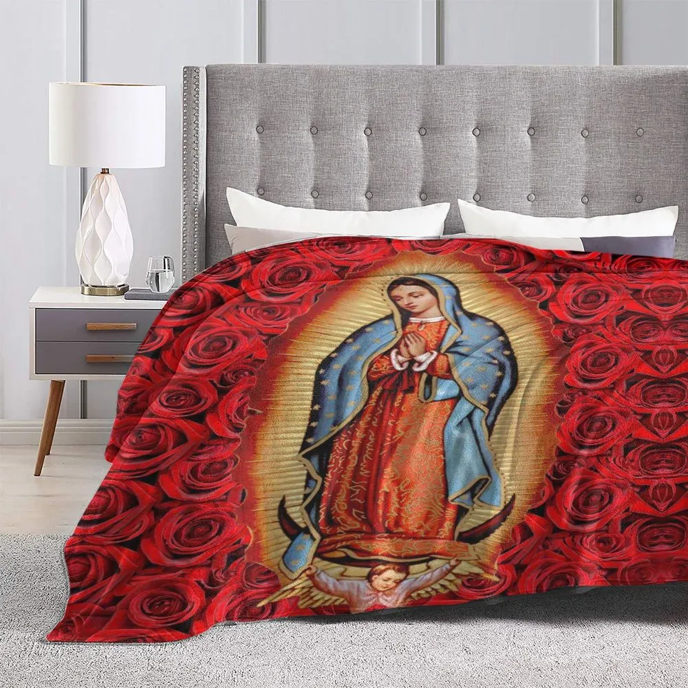 Christian Catholic Blankets Our Lady of Guadalupe Mexican Virgin Mary Flannel Novelty Warm Throw Blanket for Home Textile Decor