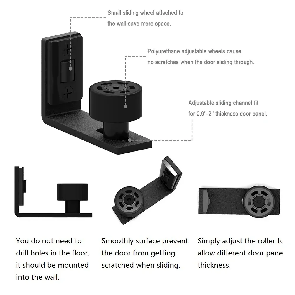 Verstellbare Schiebetbodenschiene Schiene Stopper Schwarzer Wandtürbohrung für Schiebetür -Schienezubehör