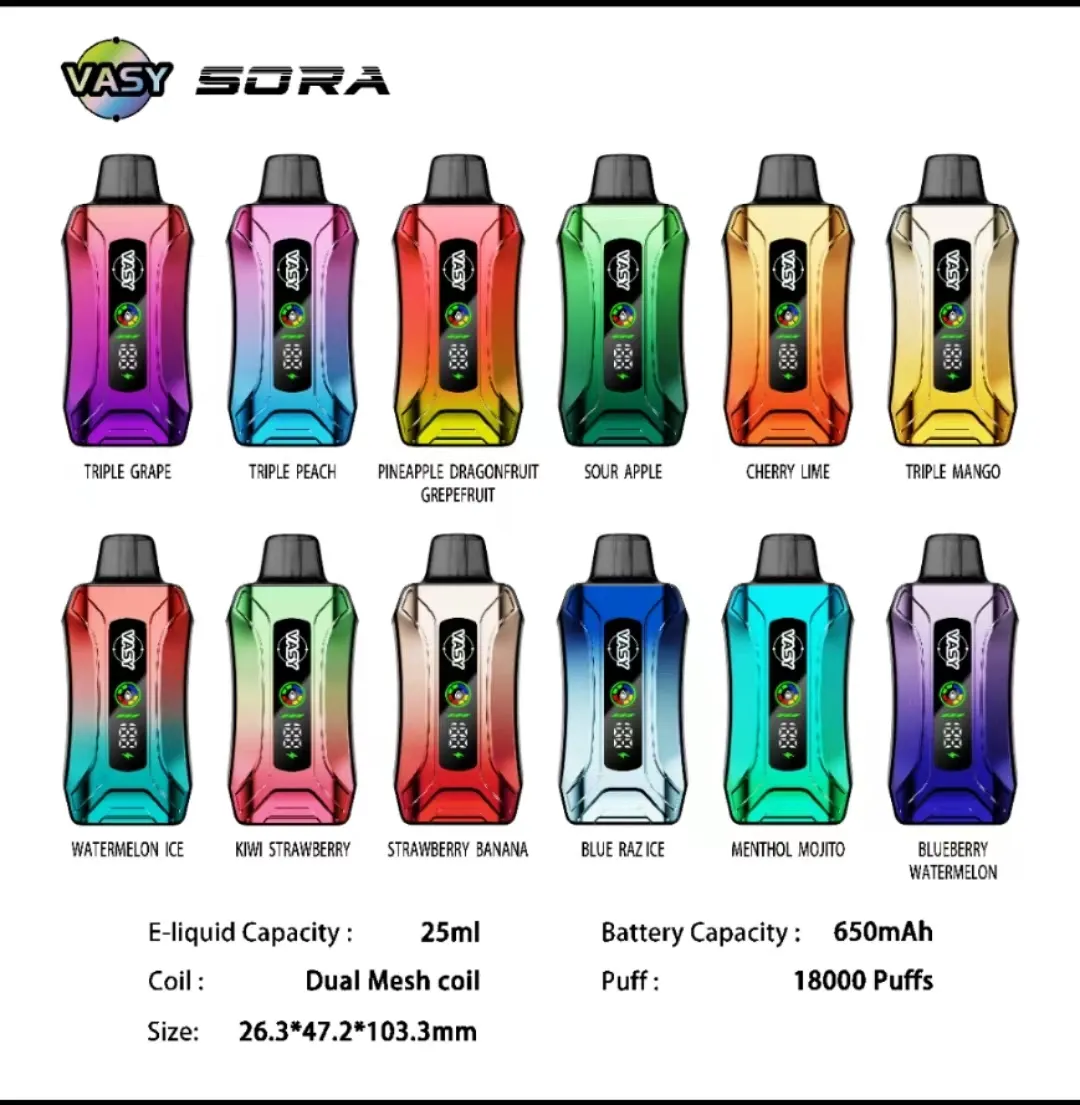 Vasy 18000 Puff 2/5% 23ml Vapes pré -cheios de 650mAh Recarregável Fluxo de ar ajustável 12 sabores Dispositivos de malha dupla Factory por atacado China vs randm 12k