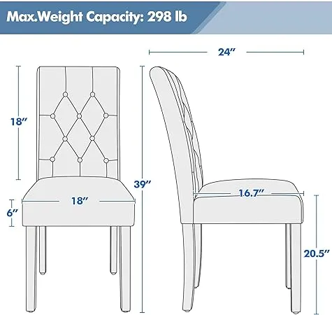 Chaises de restauration avec surface en cuir imperméable et pattes en bois en caoutchouc Moderne Style Tufted for Kitchen Living Room Bedroom Lounge