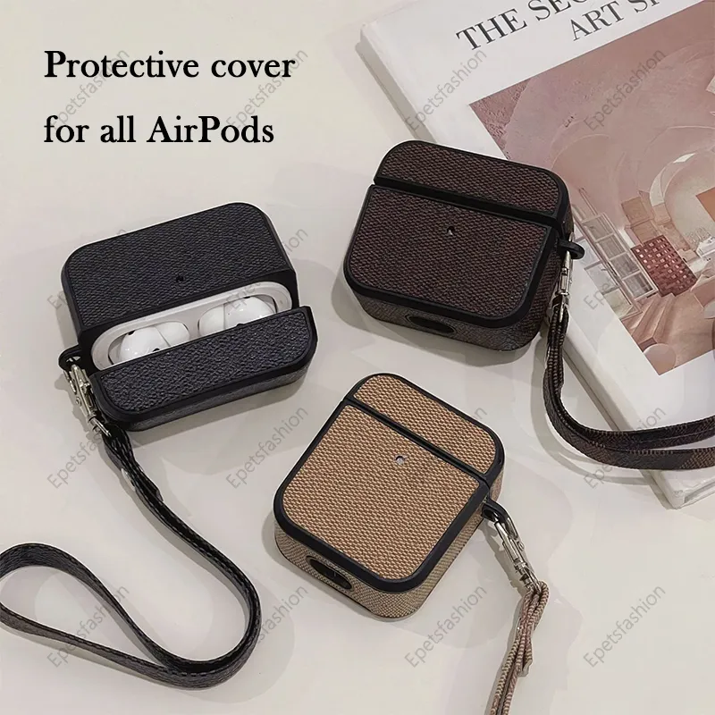 Modèle de lettre classique Fabe en cuir de luxe Conception AirPods Shell Protection Shell pour Apple Elecphones 1 2 3 Pro concepteur Crochet d'écoute sans fil