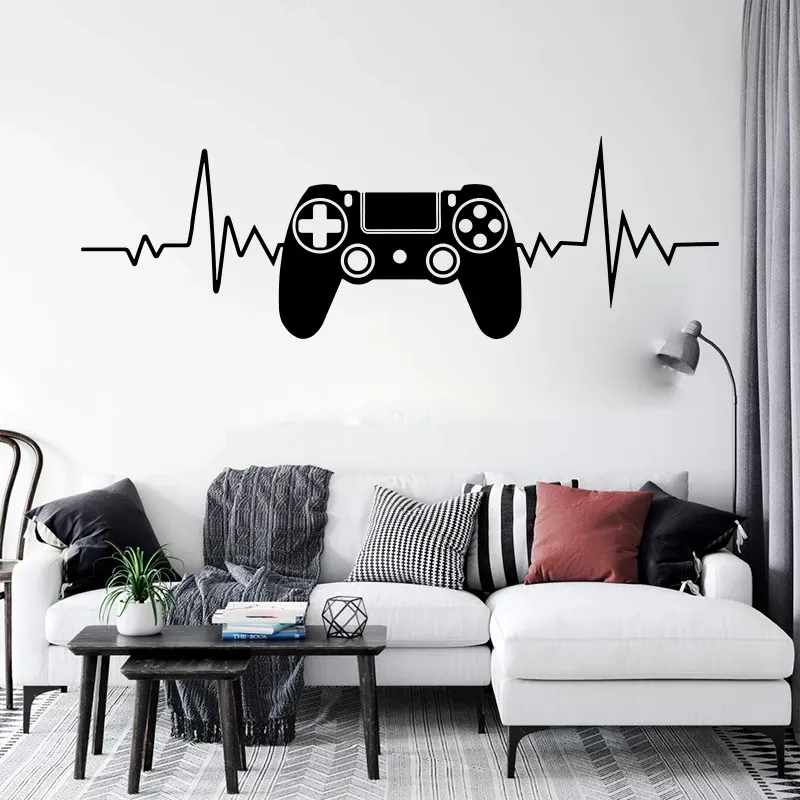 Jeu Game Sticker Wall Gamer Heartbeat Wall Sticker Playroom Playroom Couple Game Controller PS Xbox Wall Decal Vinyl Home Decor M382