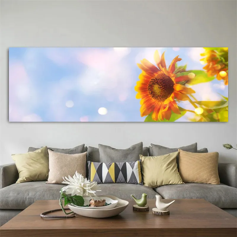 Canvas de girassol modernas pintando flores de paisagens e impressões de impressão de arte de parede sala de estar de estar com decoração de casa sem moldura sem moldura