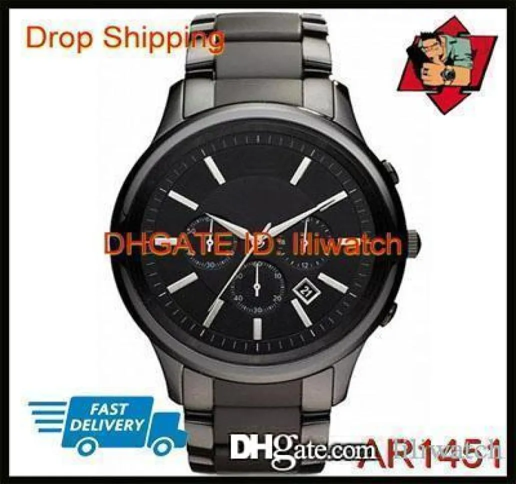 100 ORIGINAL JAPAN MOVEMENT DROP New Mens Chronograph Black Ceramic Watch AR1451 AR1452 Gents Wristwatch6459493