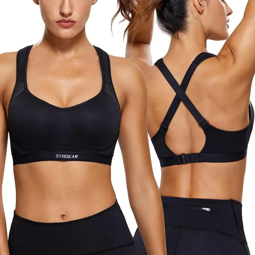 BRAS Women's High Impact Crossback Full Coverage Sports BH med Integrated Wire Black Summer Workout Fiess Lady Bras Top 2022