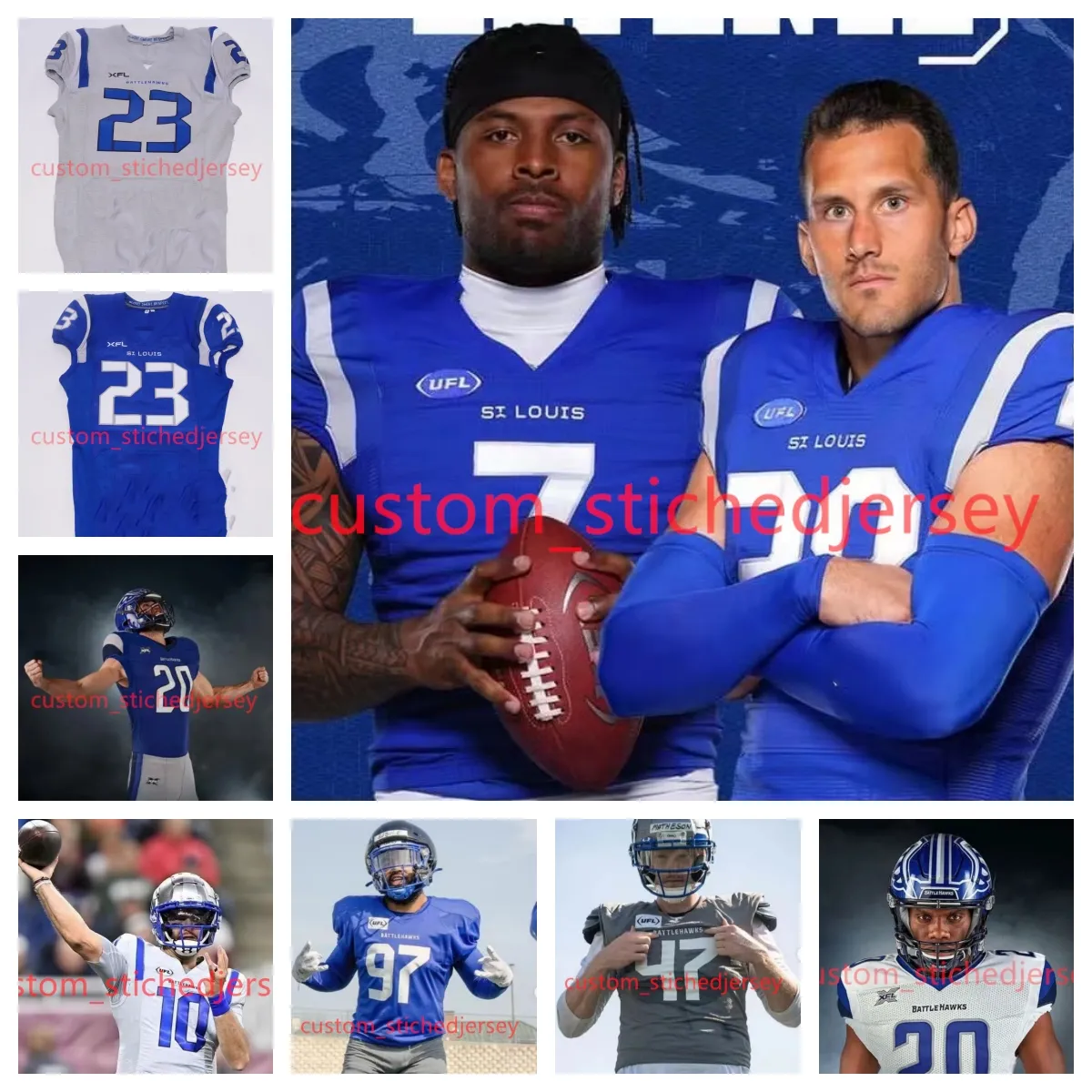 Fotbollströjor St. Louis Battlehawks tröjor Austin Proehl AJ McCarron Nick Tiano Manny Wilkins Eric Magwood Mike Panasiuk Warmack Kevin Atkins Willie