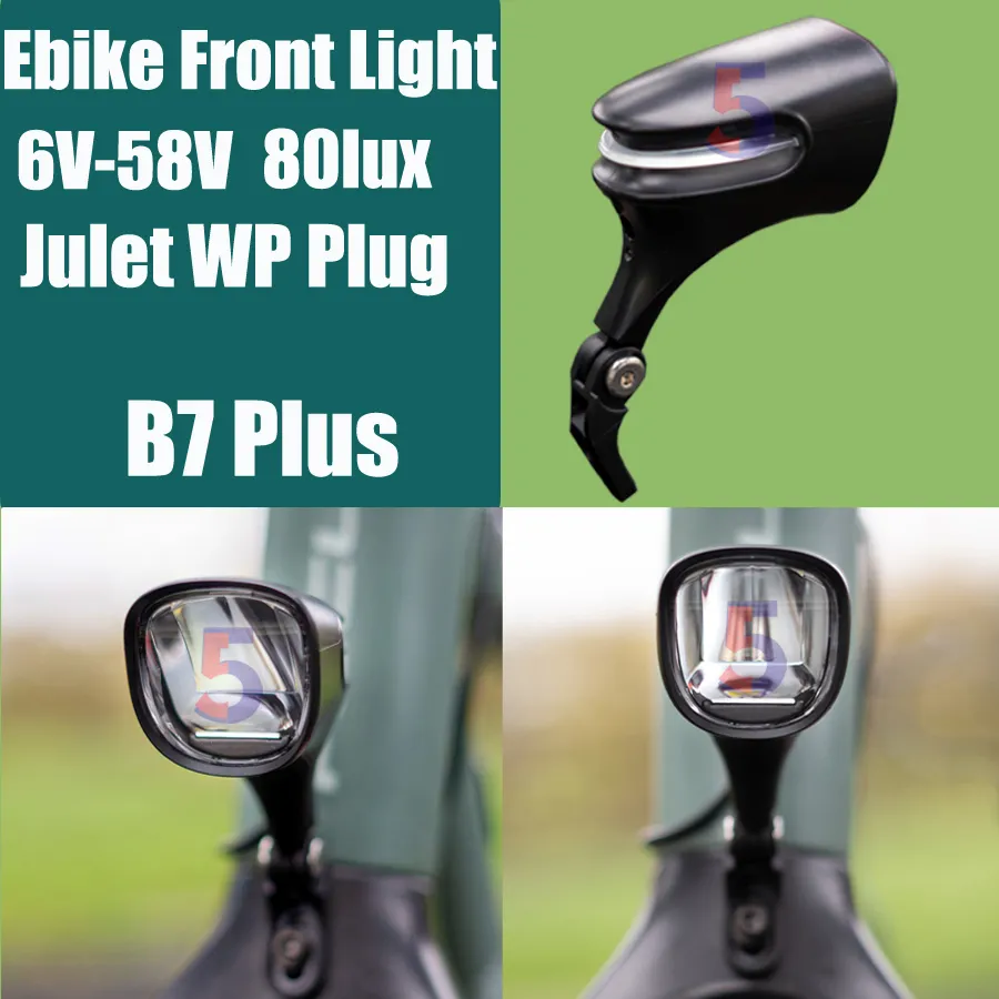 Ebike Luz delantera 6V-58V Respeto+julet 2pins WP enchufe 80 lux /100 lux frontal /lámpara trasera Bicicleta eléctrica Luz eléctrica WP IPX5