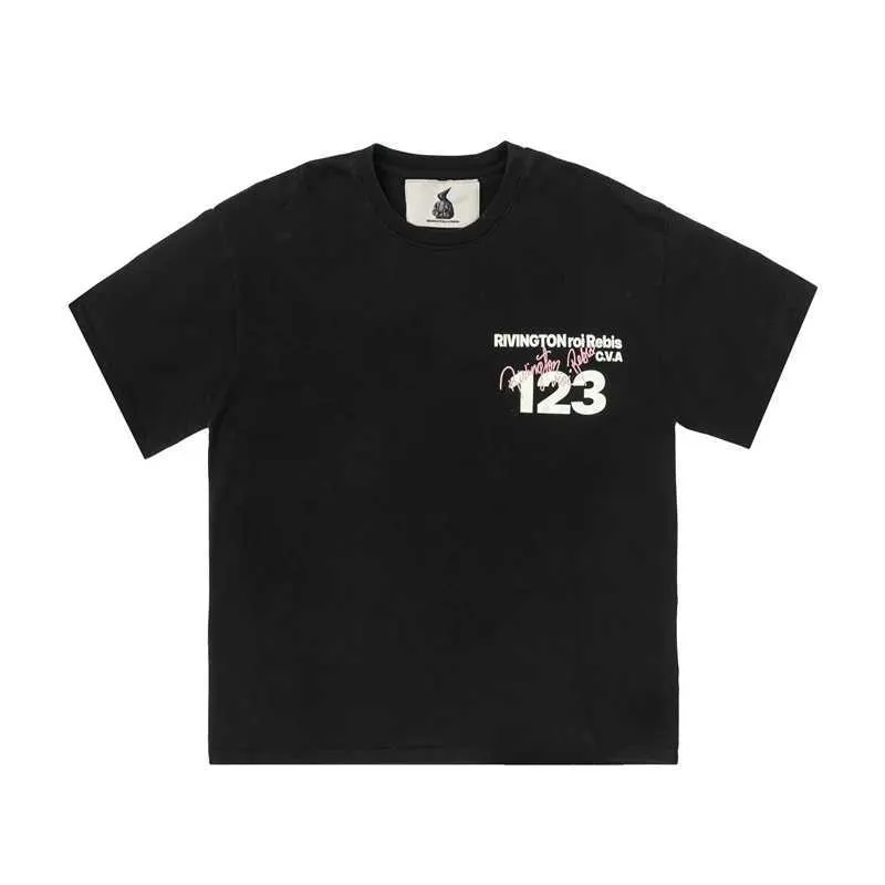 Mäns T-shirts RRR123 Black T-shirt High Street Best Quality Casual Loose Sports Washed Printed Mens Womens Short Sleeve Tee J240409