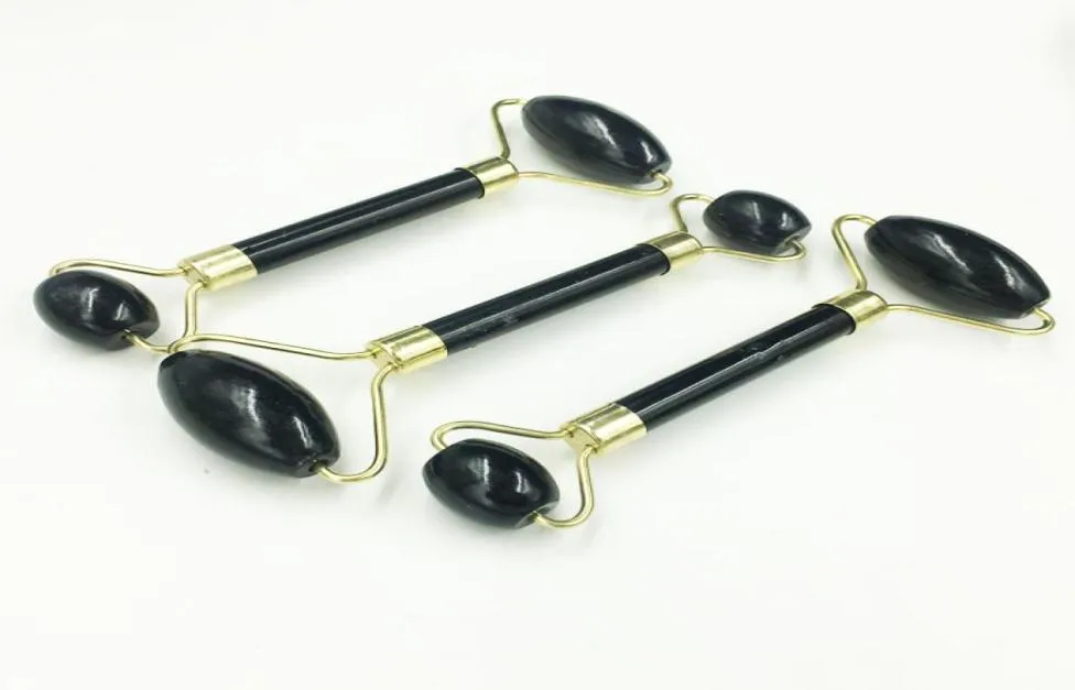 Natural Black Obsidian Jade Roller Crystal Massage Roller Gua Sha Set Real Jade Facial Lifting Tool Face Thin Massager2857354