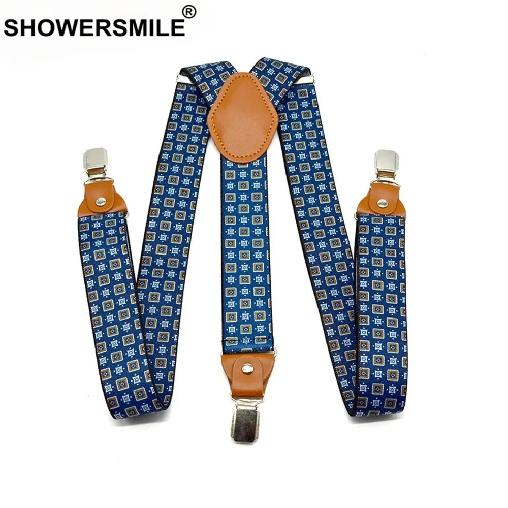 Suspenders mannen voor broek verstelbare casual riemen leer 3 clips y vorm brace stijlvolle print mannelijke suspener 120cm35cm 240401