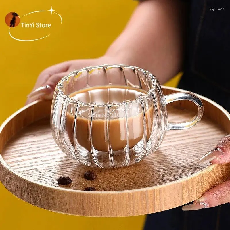ワイングラス1PC耐熱性二重壁ハンドル付きハンドルマグティーミルクジュースコーヒーウォーターカップバードリンクウェアの創造性