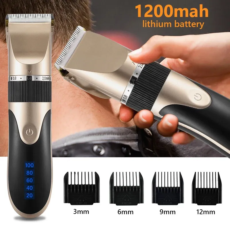 Aparador de cabelo profissional digital USB Clipper recarregável para homens de corte de cabelo de cabelo cerâmica Razor Cutter Barber Machine 240411