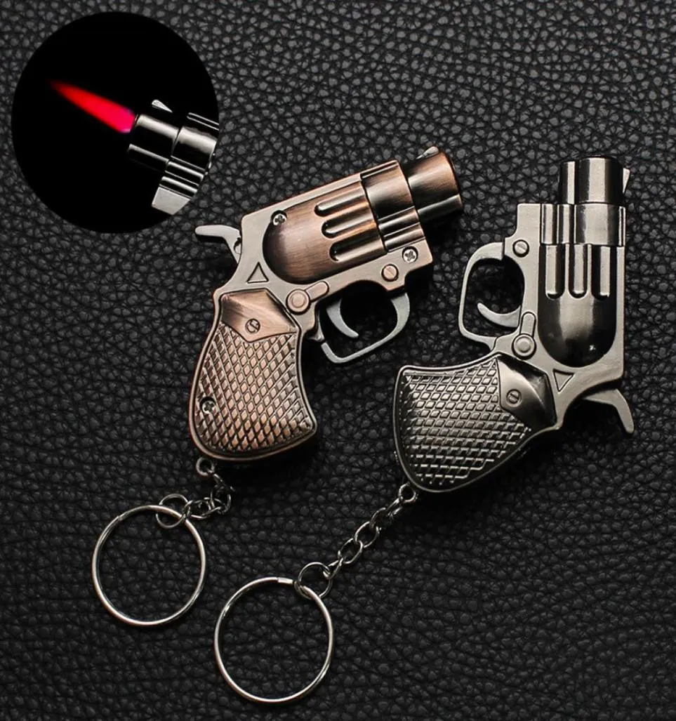 Creative Mini Revolver Model Keychain Lighter Windproof Butane Lighters Cigarette Jet Torch Lighter Smoking Accessories Men Gift2450663