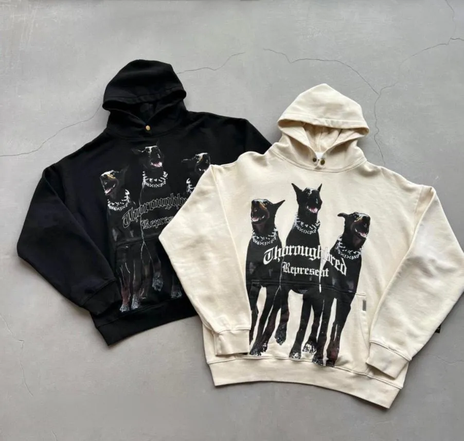 Designer 21FW Hoodie Hound Doberman High Street Lose Waschen Old Bekrockener Kapuzenpullover5698014