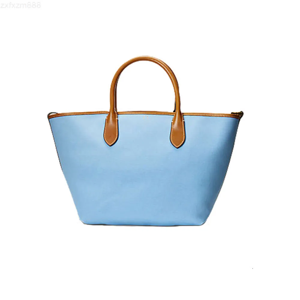 Eco Friendly Women Ladies Blue Canvas Handbag Hand Tote Bag with Leather Handles and Inner Pockets