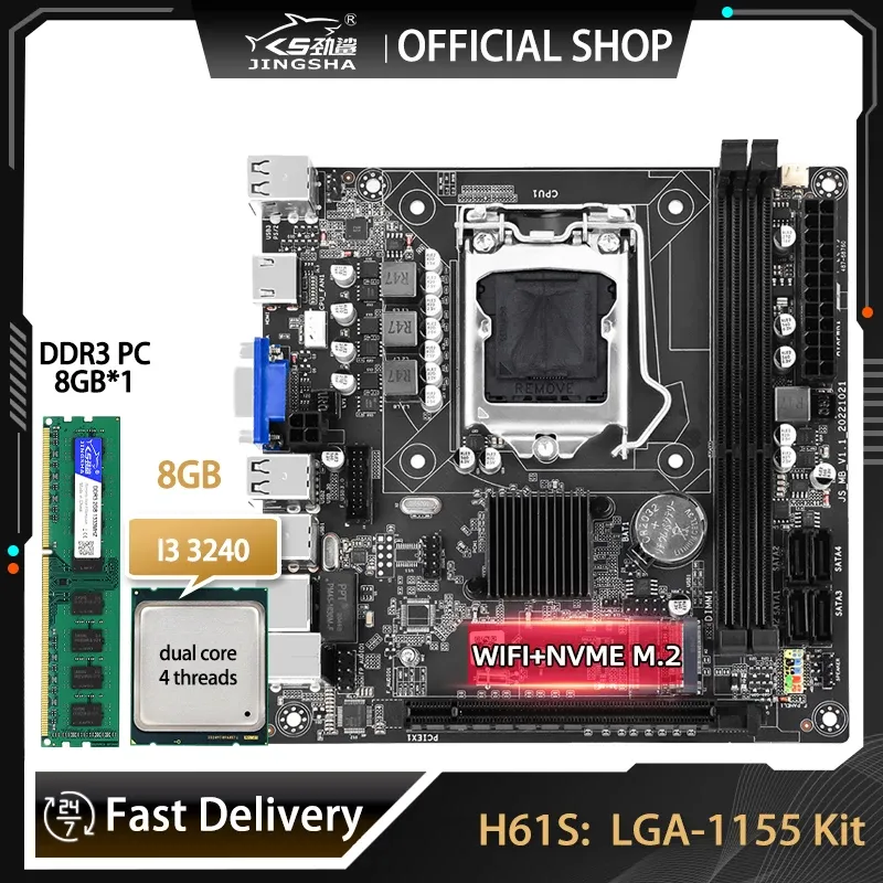 Płyty główne H61 Zestaw płyty głównej z Core I3 3240 CPU i DDR3 8 GB pamięci VGA Place MAE NVME M.2 WIFI M.2 LGA 1155 H61S Zestaw