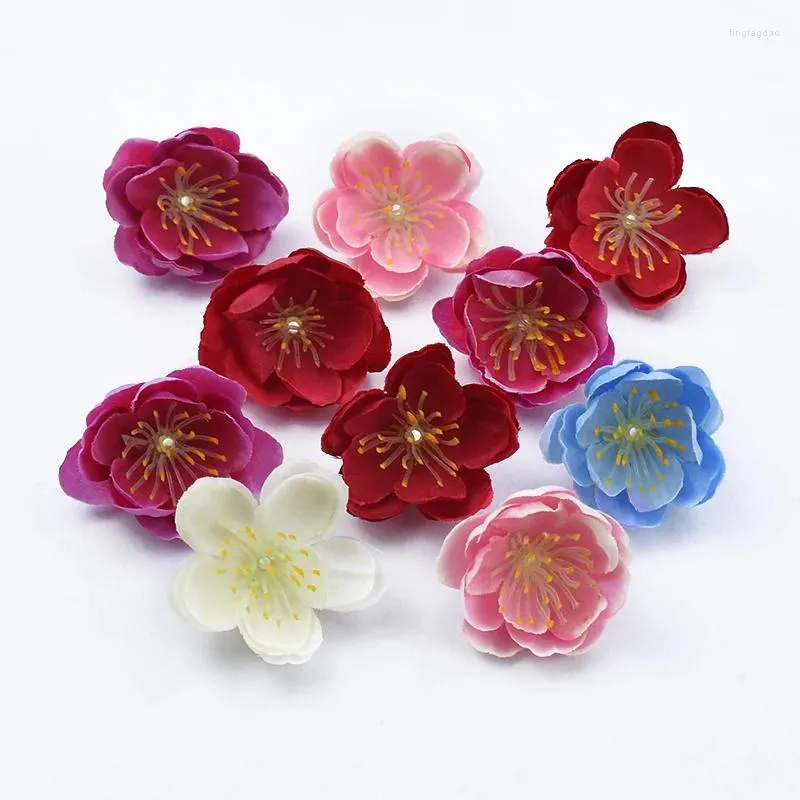 Decorative Flowers 20 Pieces Silk Cherry Wedding Bride Wrist Diy Gifts Candy Box Christmas Decor For Home Artificial