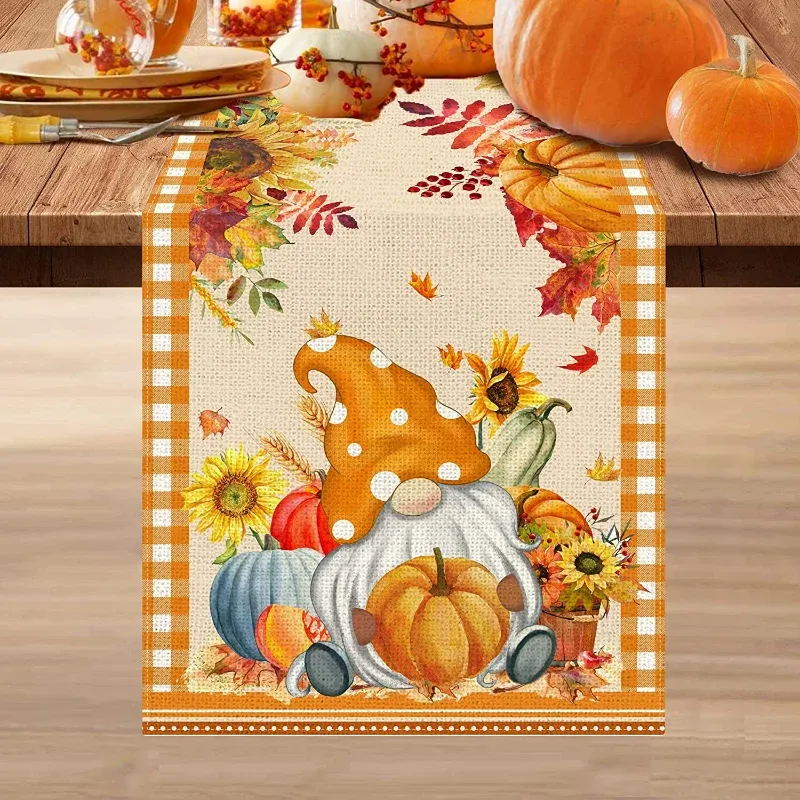 Осень льняной столик бегун на День благодарения на столовой кухня