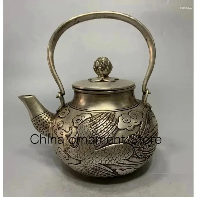 Figurines décoratives Chine Copper blanc Archaïze Phoenix Teapot Crafts Statue