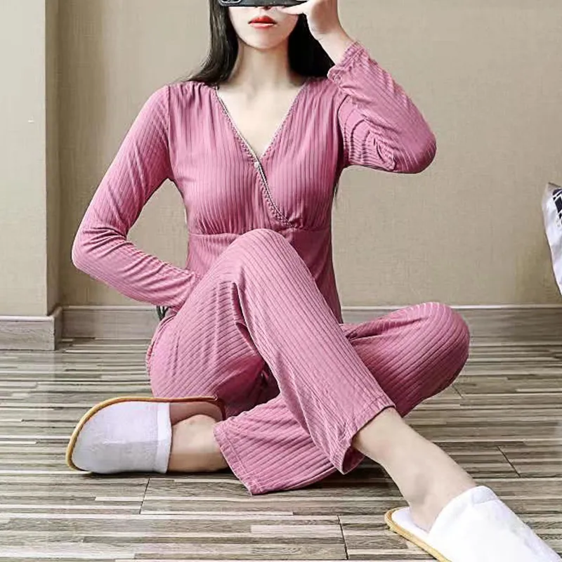 Autumn and Winter Maternity Nursing Set 2pcs/set Pregnant Women's Sleepwear Modal Breastfeeding Pajamas Set For Pregnant Women