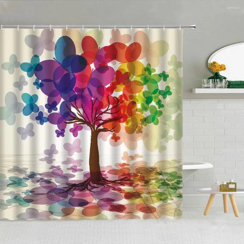 Shower Curtains Color Tree Curtain Creativity Plant Flower Landscape Polyester Bathroom Supplies With Hooks Cloth Home Decor