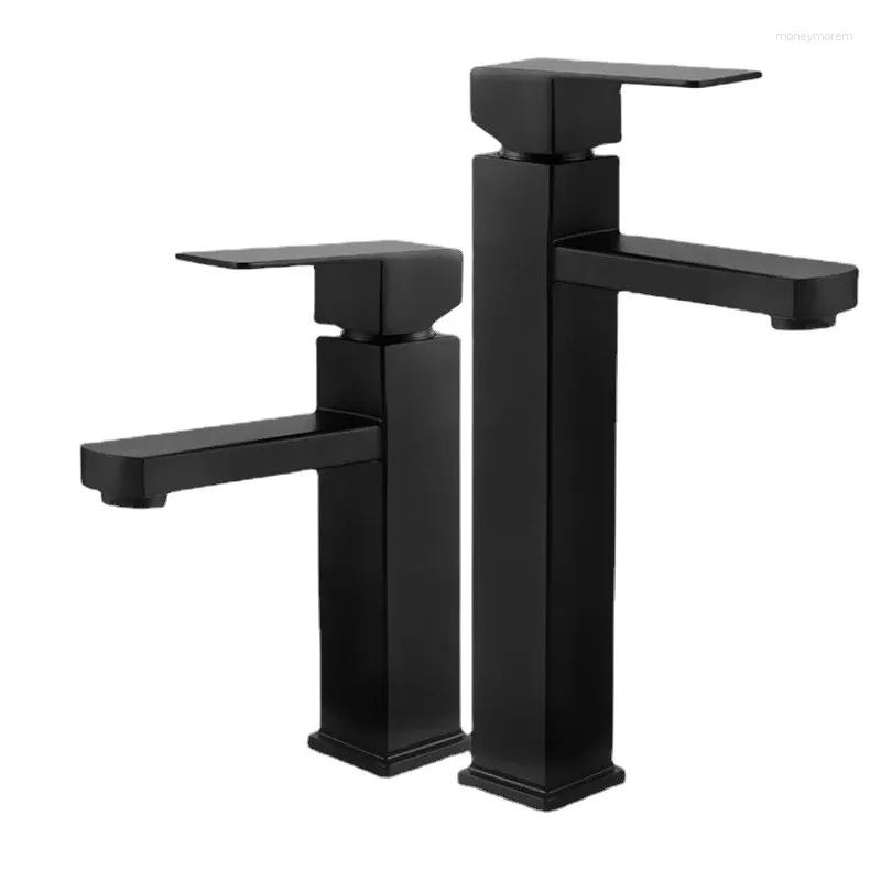 Bathroom Sink Faucets Stainless Steel Black Washbasin Modern Cold And Mixer Tap Square Single Hole Faucet