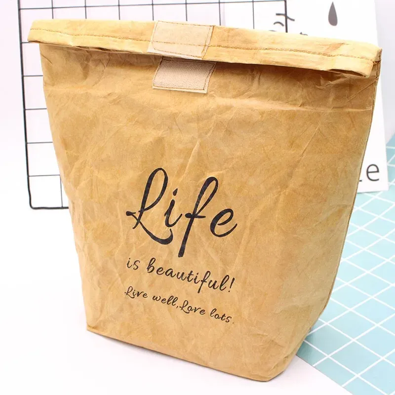 1pcs umweltfreundlich thermisch isoliert tragbare wiederverwendbare Kraftpapier-Waren-Lebensmittel-Taschen Snack Lunchbags