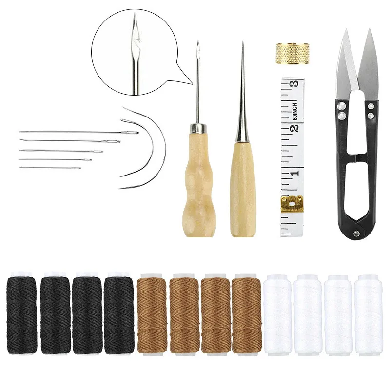 Leather Craft Tool Kit Leather Hand Sewing Repair Kit Stitching Punch Carving Work Groover Set DIY Tool Set Professional