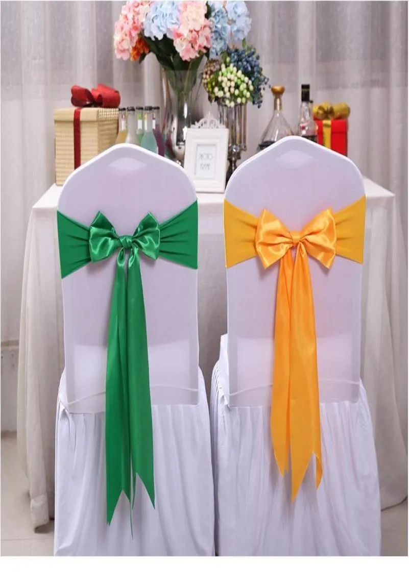 25pcs Wedding Decoration Knot Chair Bow Sashes Satin Spandex Chair Cover Band Ribbons Chair Tie Backs For Party Banqu jllKDK2181343