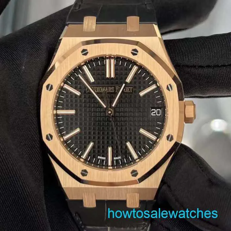 Zegarek Male AP nadgarstek Royal Oak Series 15510OR.OO.D002CR.02 Rose Gold Black Face Mens Mash