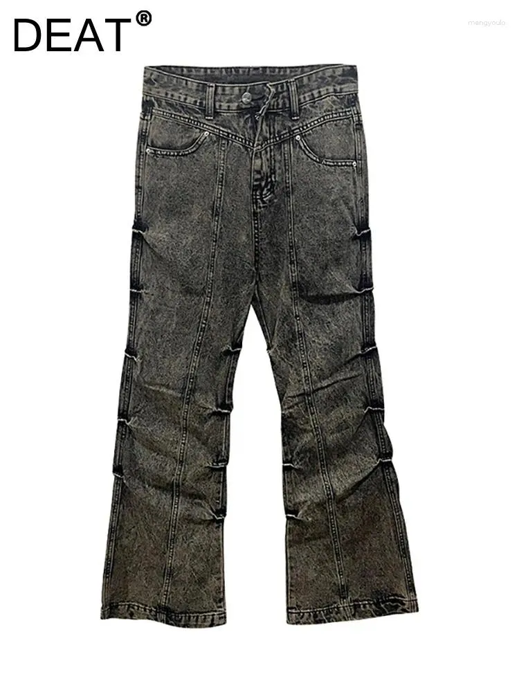 Jeans féminins High Waist Vintage Do Old Patchwork plissé pantalon de denim de jambe large 2024 Automne Fashion 29L5232
