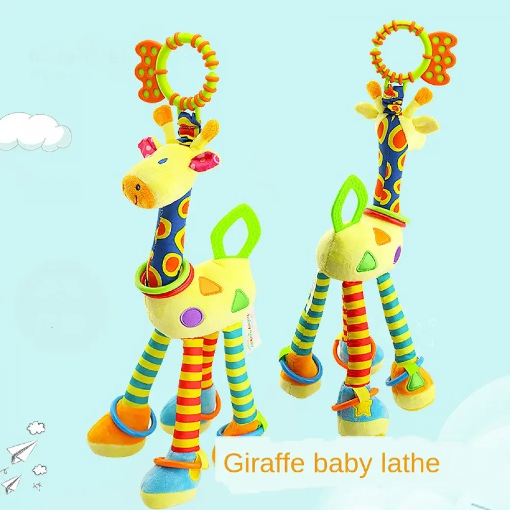 Mjuk giraff djurhandklockor skraller plysch spädbarn baby utveckling handtag leksaker heta försäljning med teether baby leksak för nyfödda