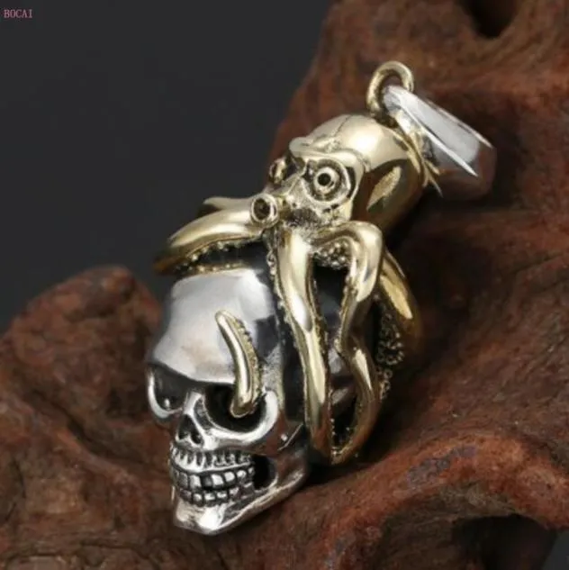 S925 sterling silver jewelry Necklace Pendant Thai silver Personality trends fashion octopus Skull pendant for men ane women8595314