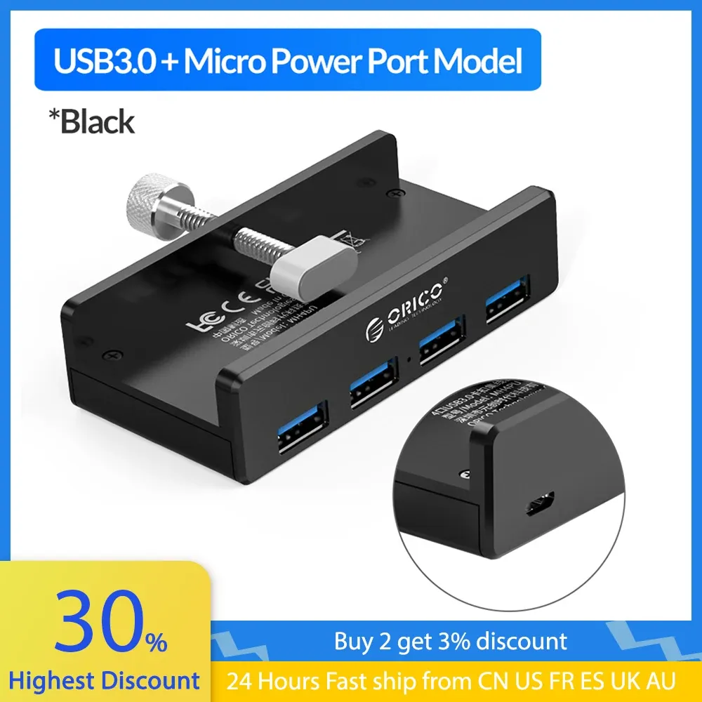 HUBS ORICO MH4PU/MH4PUP CLIPTYPE USB 3.0 TYPE A ADAPTER ADAPTER ALUMINUM 4 PORTS USB Multi Flitter for Laptop Desktop Dock Station