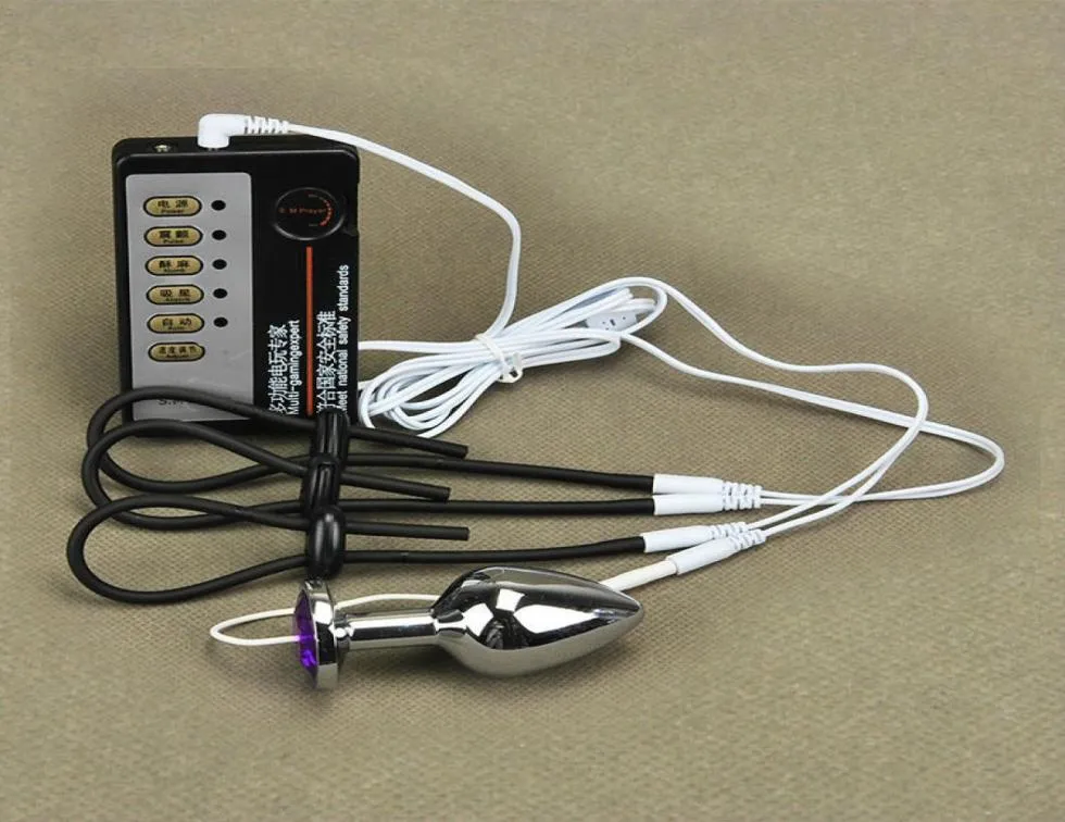 エレクトロショックペニスリングセックス製品電気刺激金属バットプラグペニス拡大リング推定肛門プラグおもちゃのMA8509922222