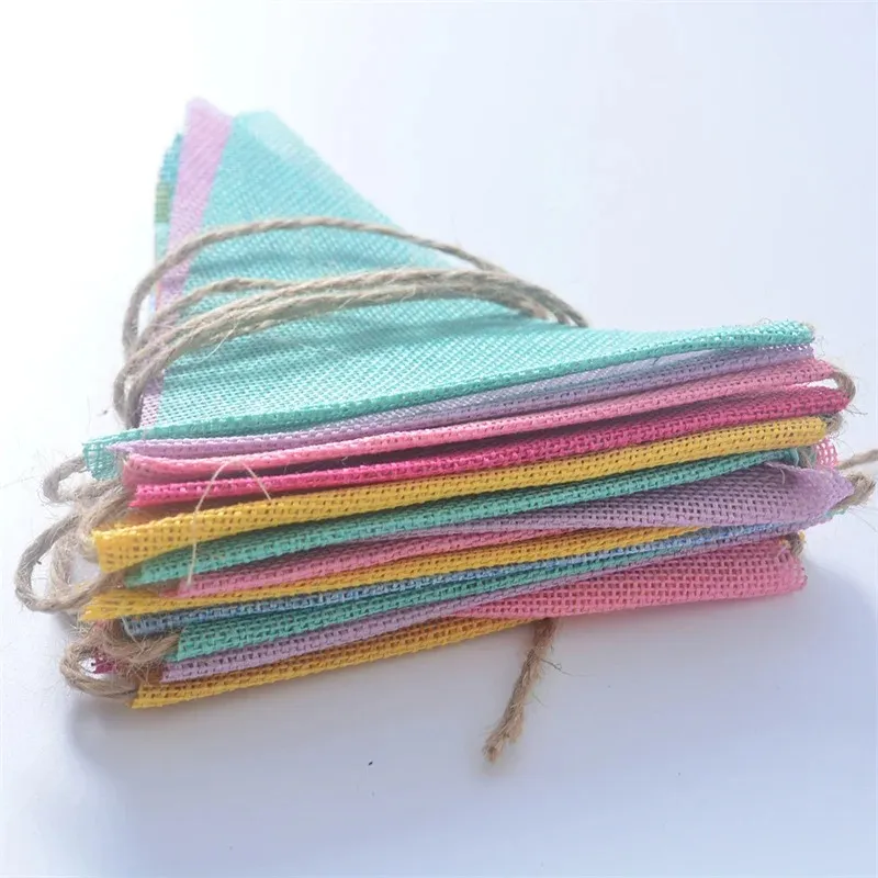 4M Colorful Jute Linen Banner Pennant Birthday Bunting Banner Wall Hanging Wedding Banner Party Garland Baby First Birthday Deco